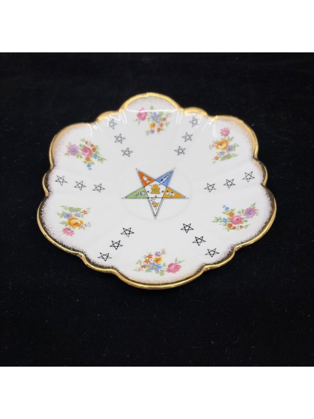 Vintage Salisbury Bone China England Eastern Star Floral Trinket Dish 5.75”